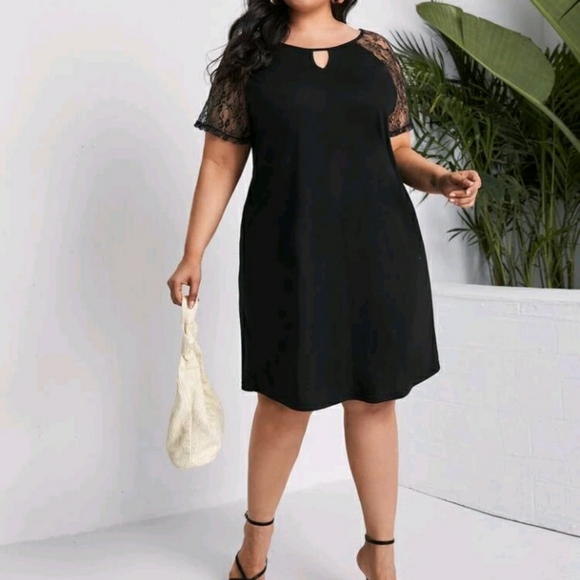 NEW Plus Keyhole Neck Black Dress - Picture 2 of 7